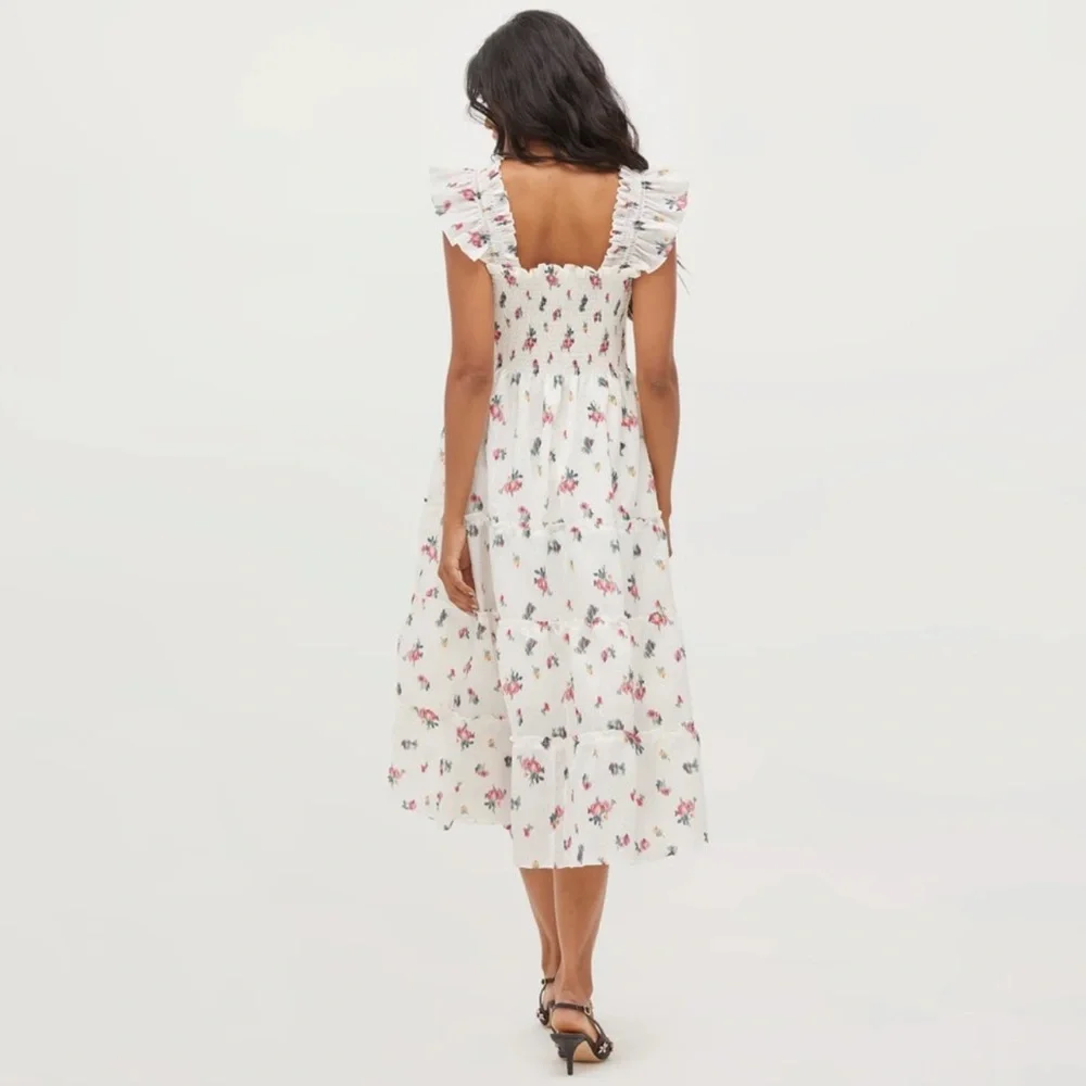 New! HILL HOUSE Ellie Floral Midi Nap Dress in Ivory Crushed Taffeta Ikat - Picture 5 of 15